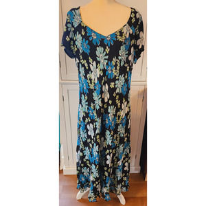 Style & Co. Women's Plus size Black Blue Wispy Floral Dress Life Aquatic 18W